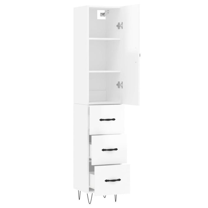 Buffet haut Blanc brillant 34,5x34x180 cm Bois d'ingénierie - Photo n°4