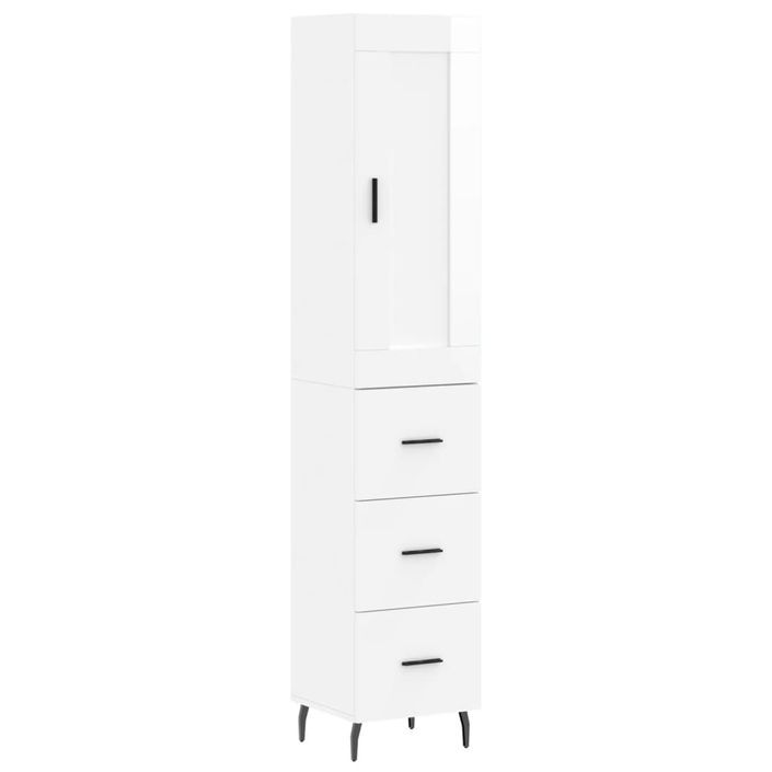 Buffet haut Blanc brillant 34,5x34x180 cm Bois d'ingénierie - Photo n°1