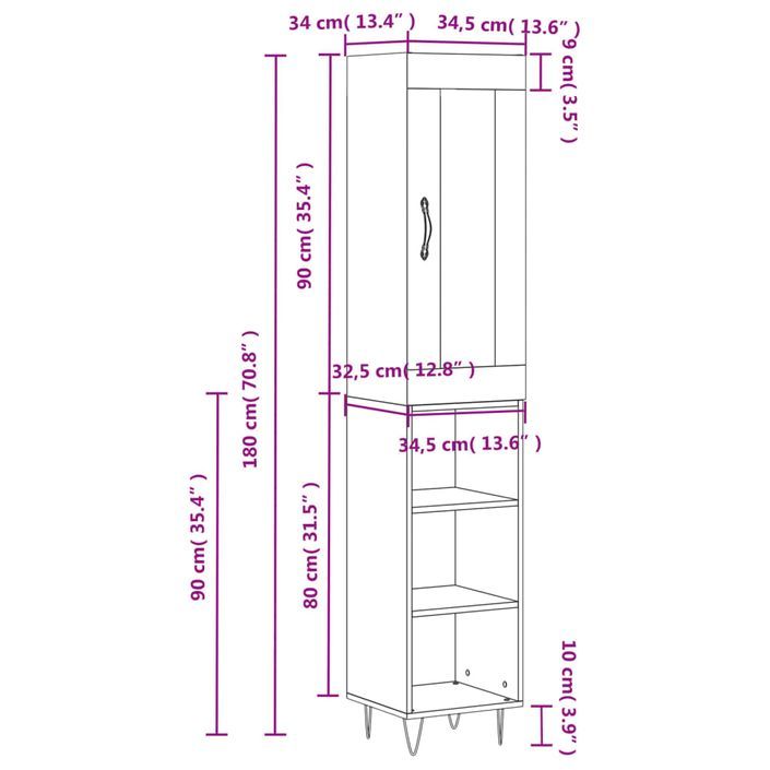 Buffet haut Blanc brillant 34,5x34x180 cm Bois d'ingénierie - Photo n°11