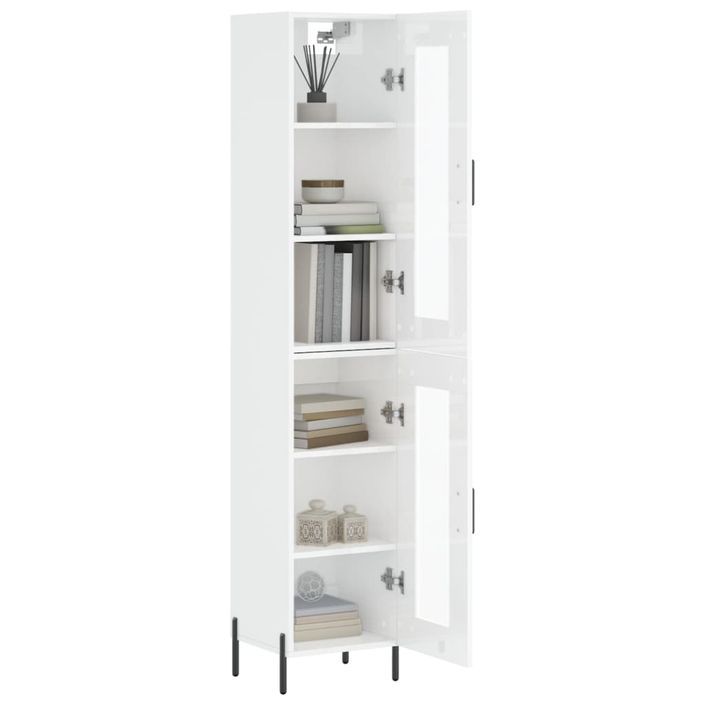 Buffet haut Blanc brillant 34,5x34x180 cm Bois d'ingénierie - Photo n°3