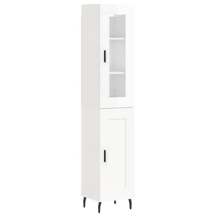 Buffet haut Blanc brillant 34,5x34x180 cm Bois d'ingénierie - Photo n°1