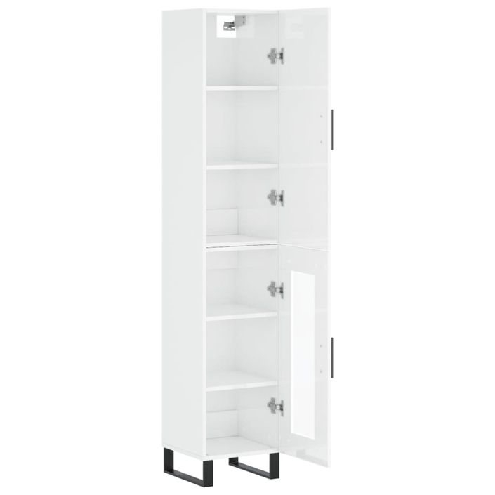 Buffet haut Blanc brillant 34,5x34x180 cm Bois d'ingénierie - Photo n°4