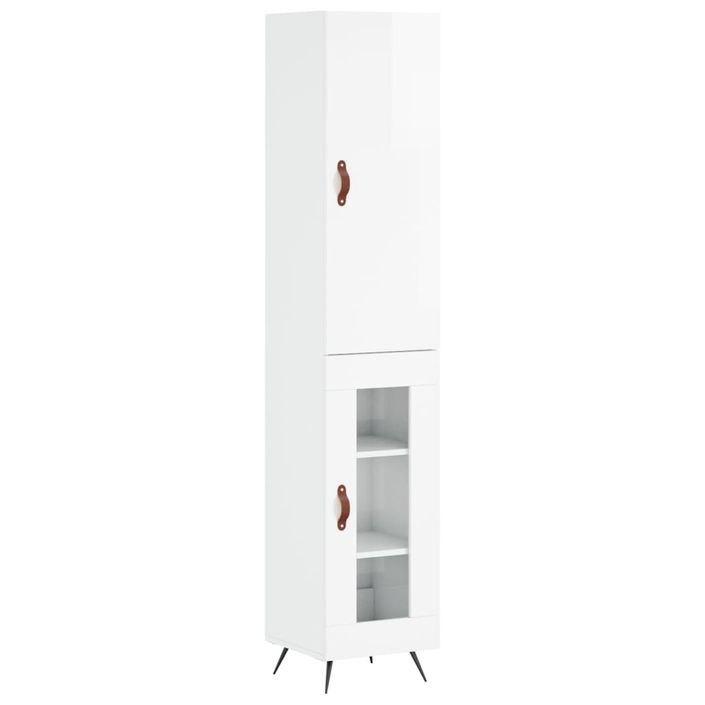 Buffet haut Blanc brillant 34,5x34x180 cm Bois d'ingénierie - Photo n°1