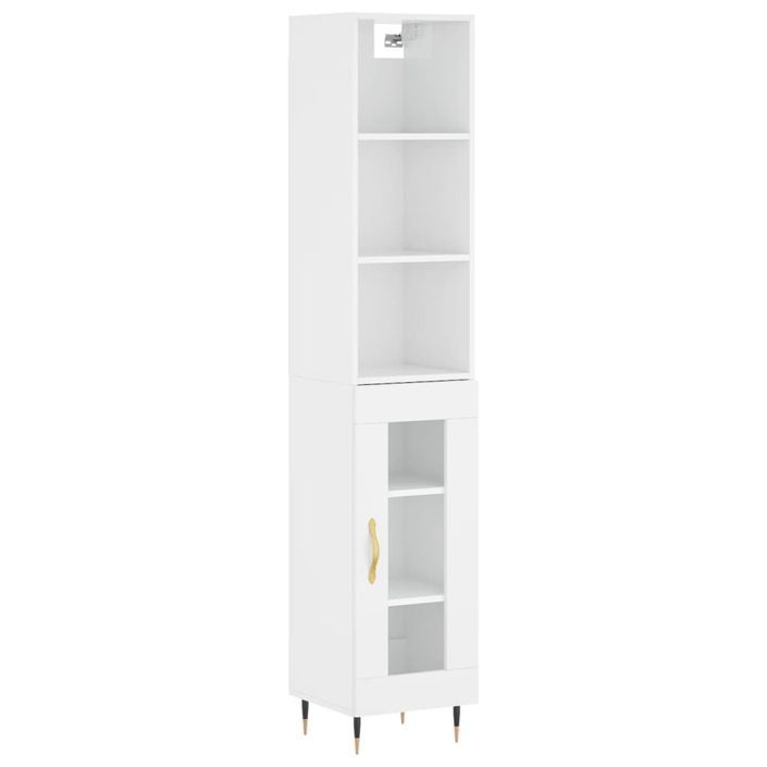 Buffet haut Blanc brillant 34,5x34x180 cm Bois d'ingénierie - Photo n°1