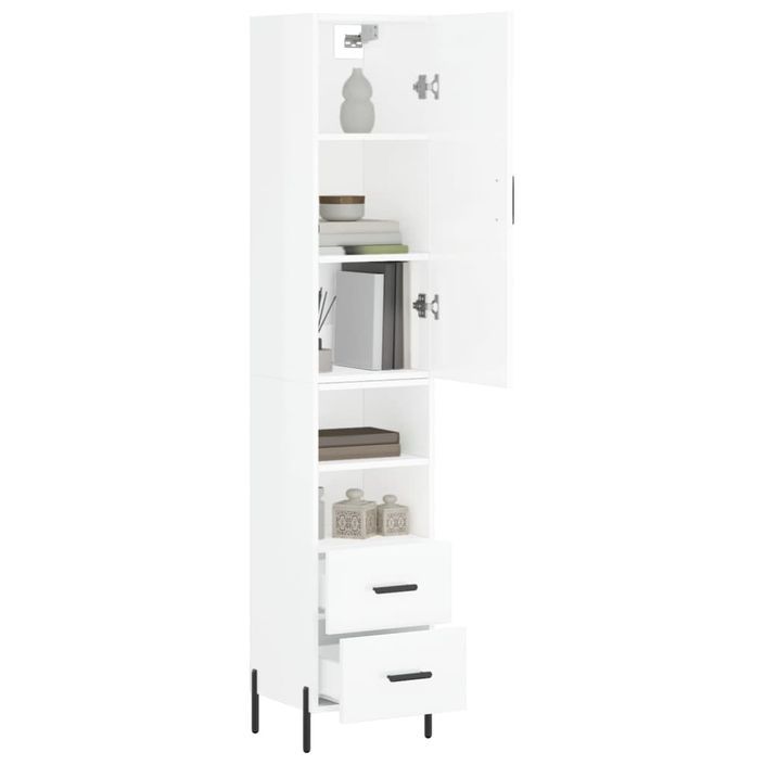 Buffet haut Blanc brillant 34,5x34x180 cm Bois d'ingénierie - Photo n°3