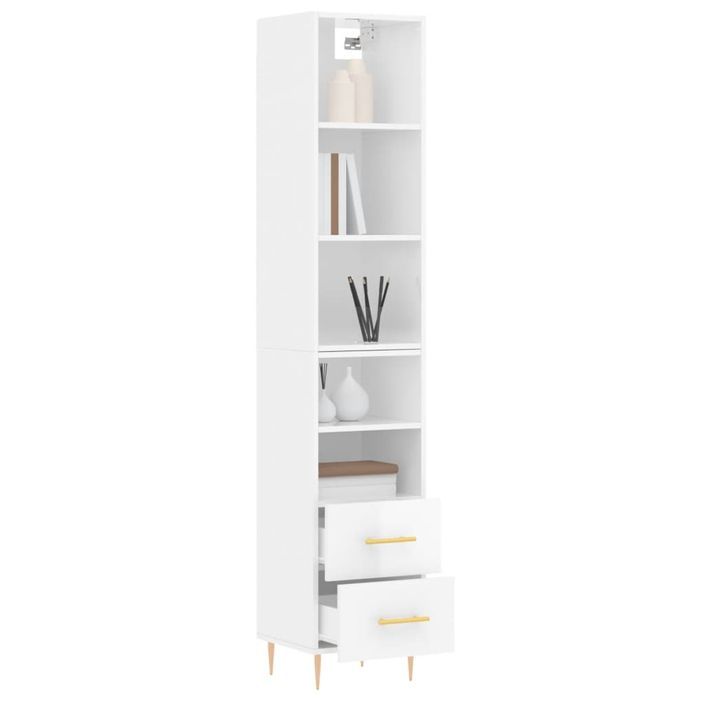 Buffet haut Blanc brillant 34,5x34x180 cm Bois d'ingénierie - Photo n°3