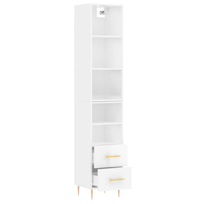 Buffet haut Blanc brillant 34,5x34x180 cm Bois d'ingénierie - Photo n°4