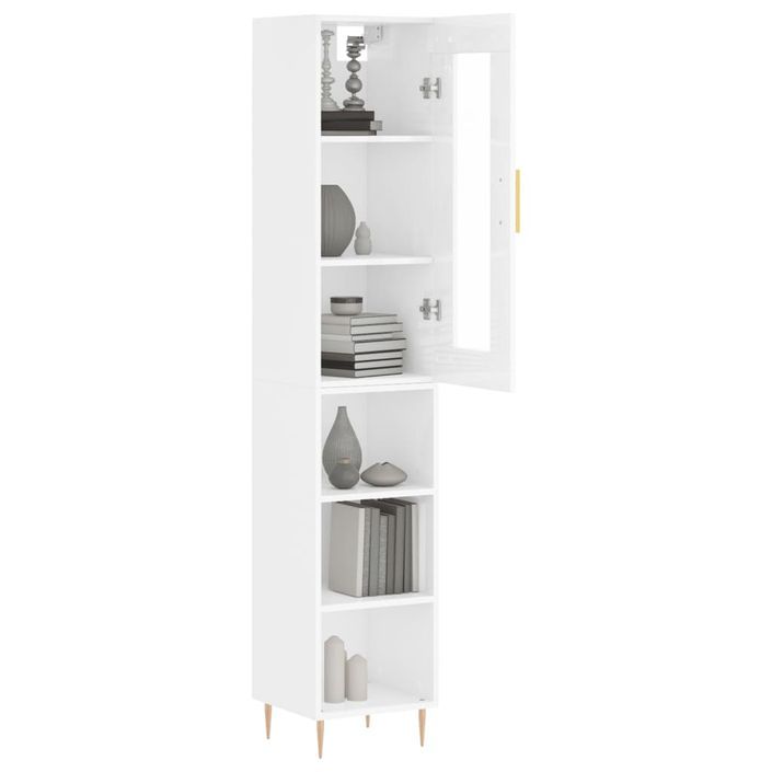 Buffet haut Blanc brillant 34,5x34x180 cm Bois d'ingénierie - Photo n°3