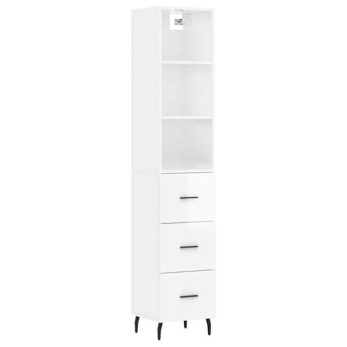 Buffet haut Blanc brillant 34,5x34x180 cm Bois d'ingénierie - Photo n°1