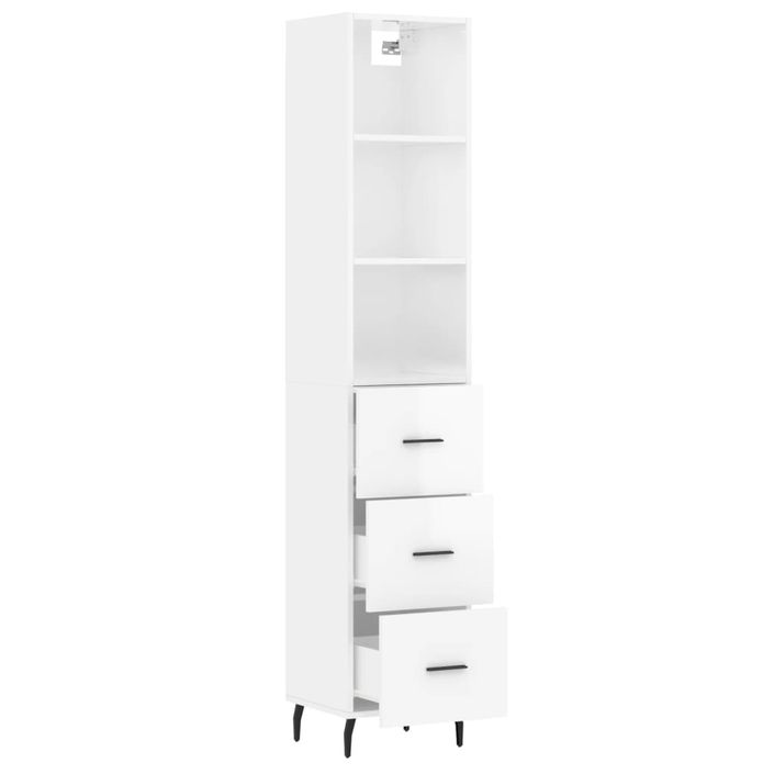 Buffet haut Blanc brillant 34,5x34x180 cm Bois d'ingénierie - Photo n°4