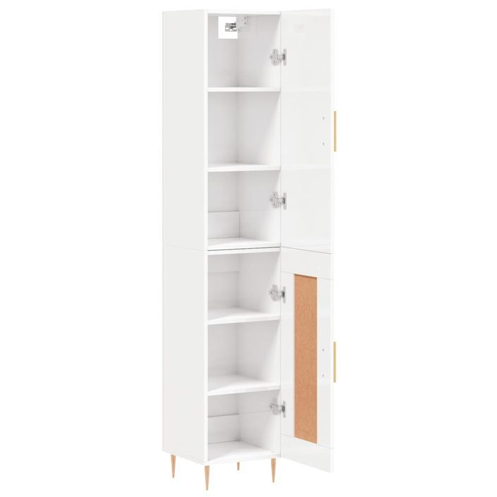 Buffet haut Blanc brillant 34,5x34x180 cm Bois d'ingénierie - Photo n°4