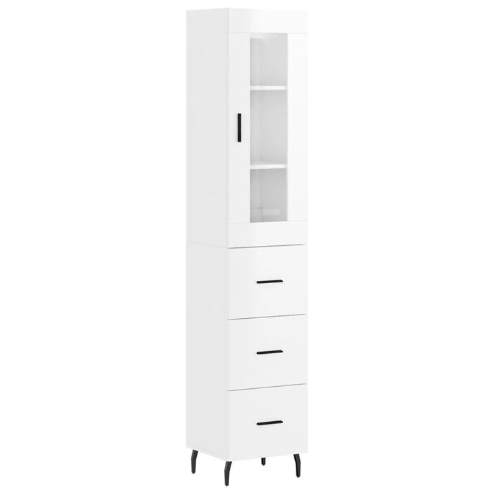 Buffet haut Blanc brillant 34,5x34x180 cm Bois d'ingénierie - Photo n°1