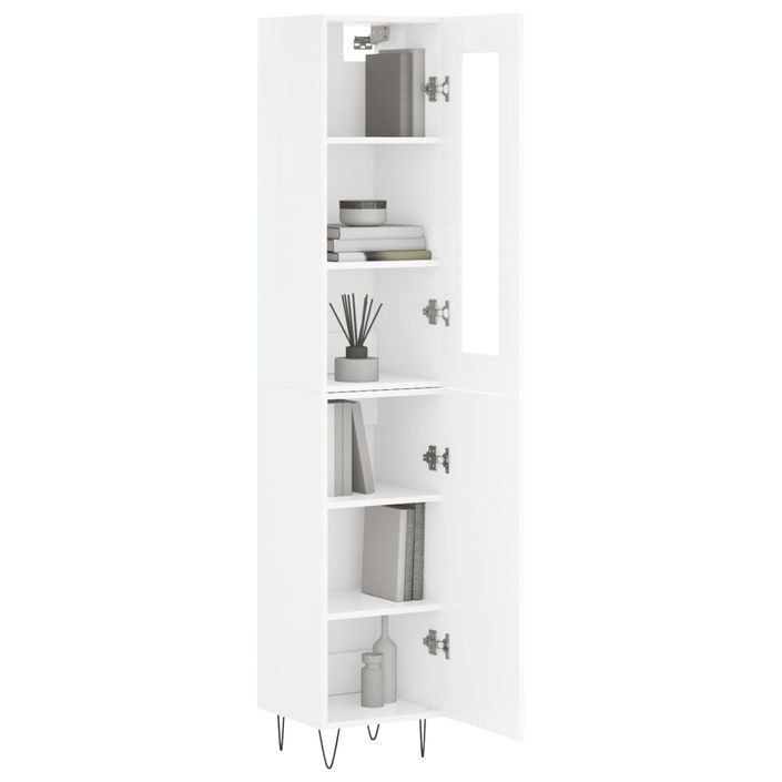 Buffet haut Blanc brillant 34,5x34x180 cm Bois d'ingénierie - Photo n°3