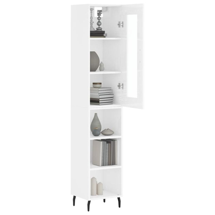 Buffet haut Blanc brillant 34,5x34x180 cm Bois d'ingénierie - Photo n°3