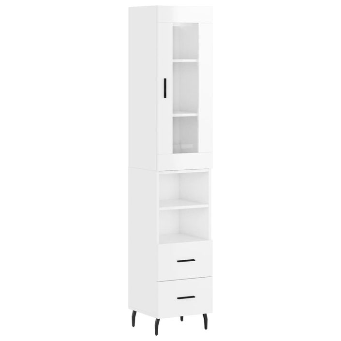 Buffet haut Blanc brillant 34,5x34x180 cm Bois d'ingénierie - Photo n°1