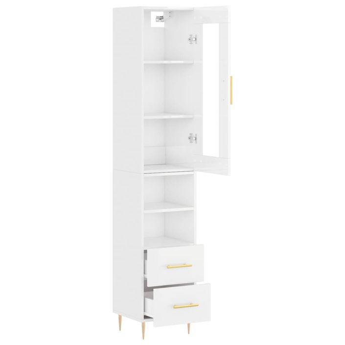 Buffet haut Blanc brillant 34,5x34x180 cm Bois d'ingénierie - Photo n°4