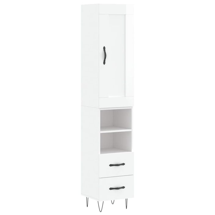 Buffet haut Blanc brillant 34,5x34x180 cm Bois d'ingénierie - Photo n°1