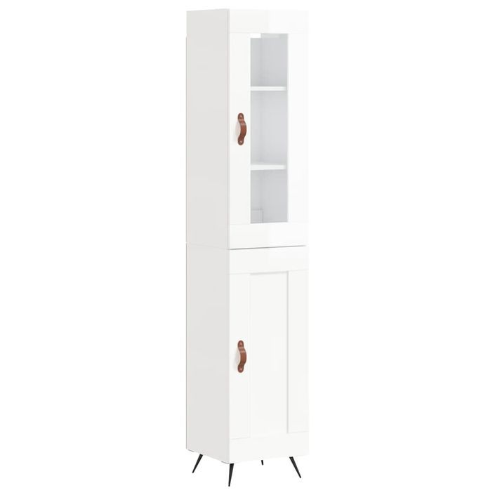 Buffet haut Blanc brillant 34,5x34x180 cm Bois d'ingénierie - Photo n°1