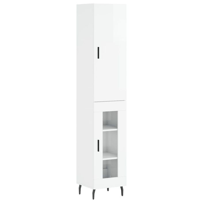 Buffet haut Blanc brillant 34,5x34x180 cm Bois d'ingénierie - Photo n°1