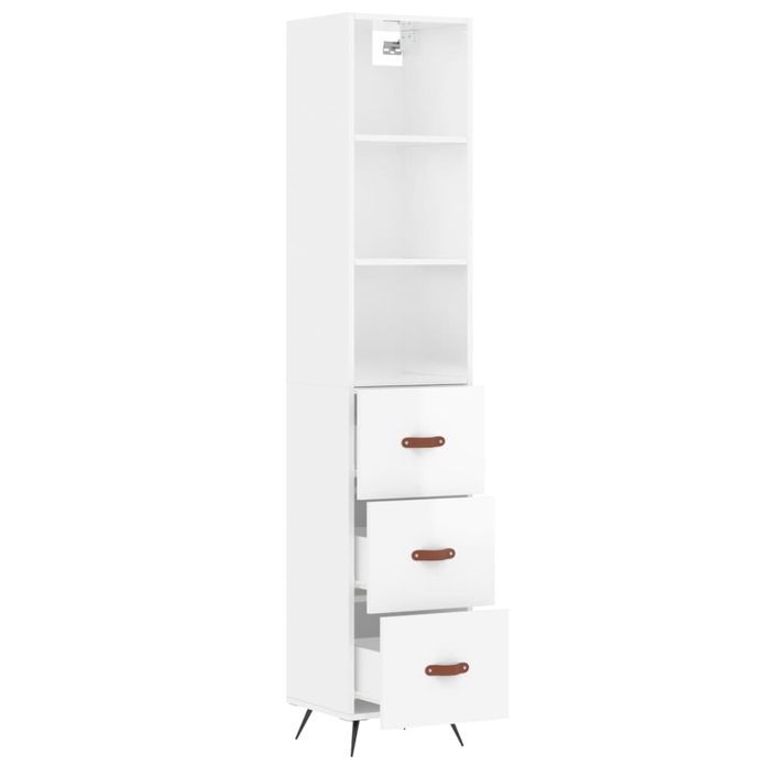 Buffet haut Blanc brillant 34,5x34x180 cm Bois d'ingénierie - Photo n°4