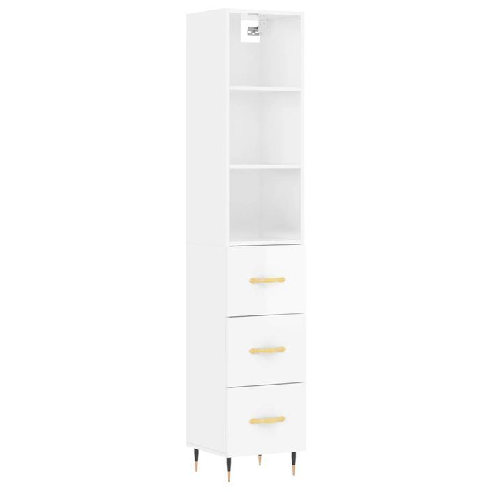 Buffet haut Blanc brillant 34,5x34x180 cm Bois d'ingénierie - Photo n°1