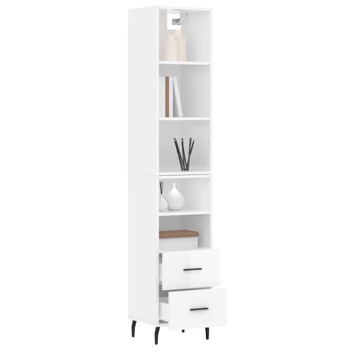 Buffet haut Blanc brillant 34,5x34x180 cm Bois d'ingénierie - Photo n°3