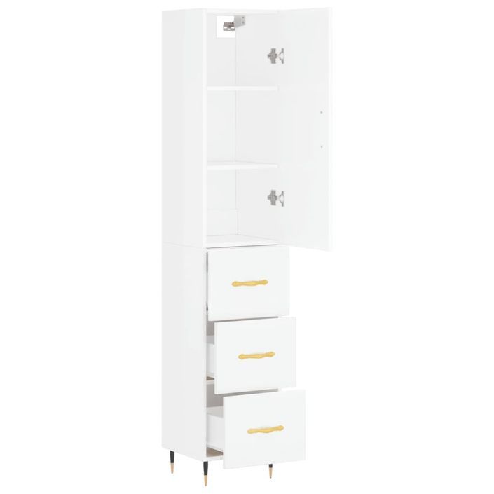 Buffet haut Blanc brillant 34,5x34x180 cm Bois d'ingénierie - Photo n°4