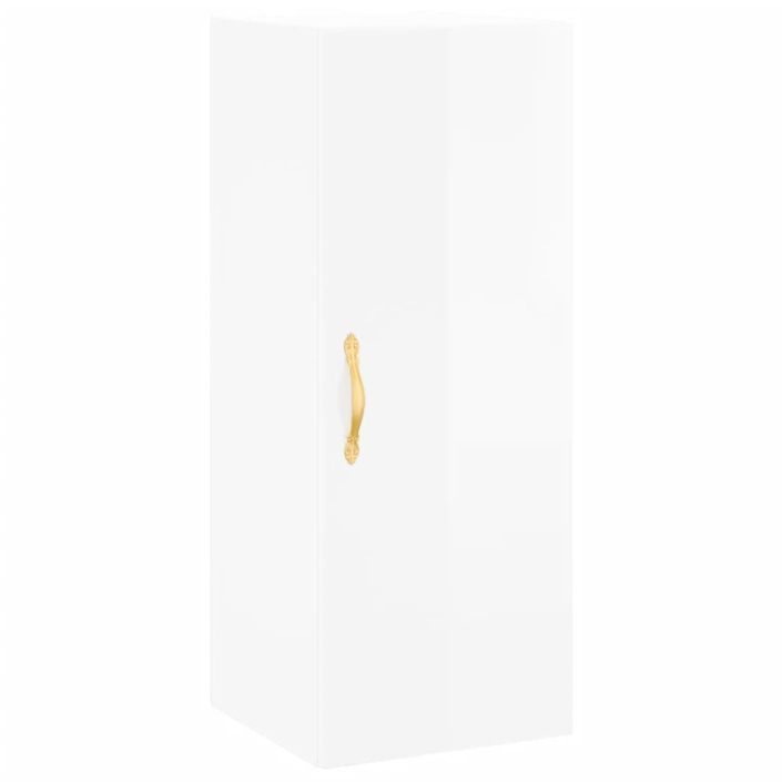 Buffet haut Blanc brillant 34,5x34x180 cm Bois d'ingénierie - Photo n°7