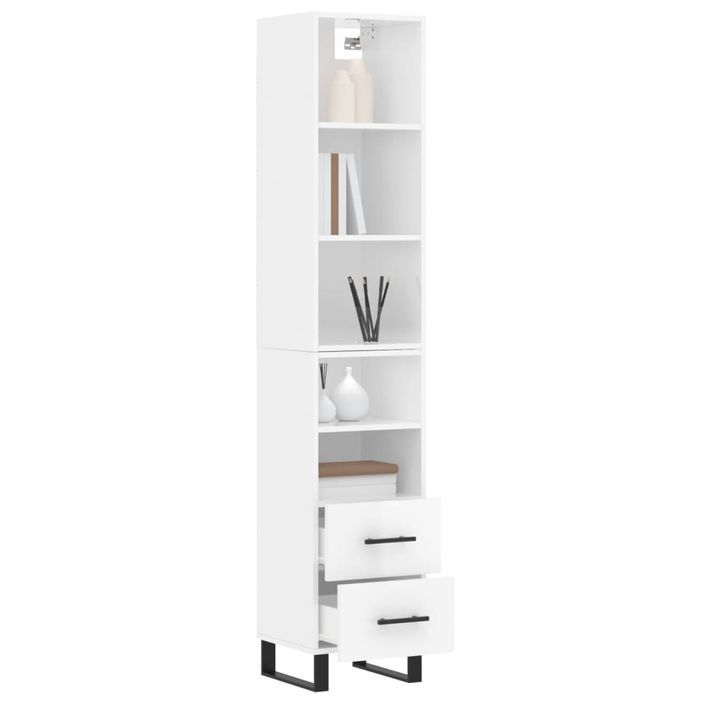 Buffet haut Blanc brillant 34,5x34x180 cm Bois d'ingénierie - Photo n°3