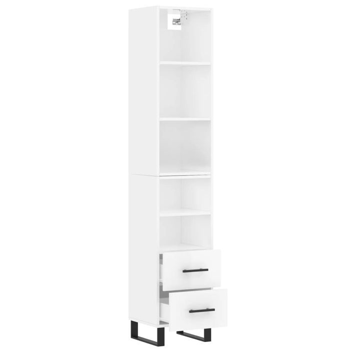 Buffet haut Blanc brillant 34,5x34x180 cm Bois d'ingénierie - Photo n°4