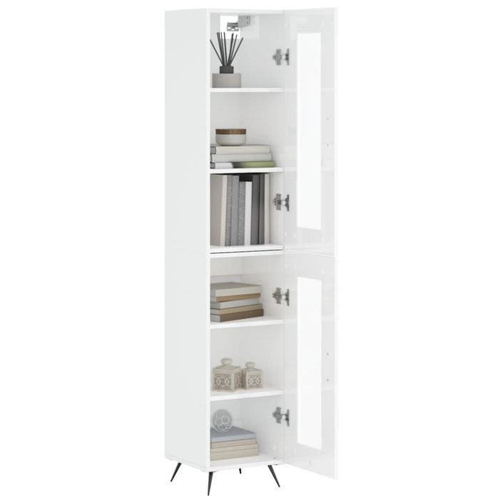 Buffet haut Blanc brillant 34,5x34x180 cm Bois d'ingénierie - Photo n°3