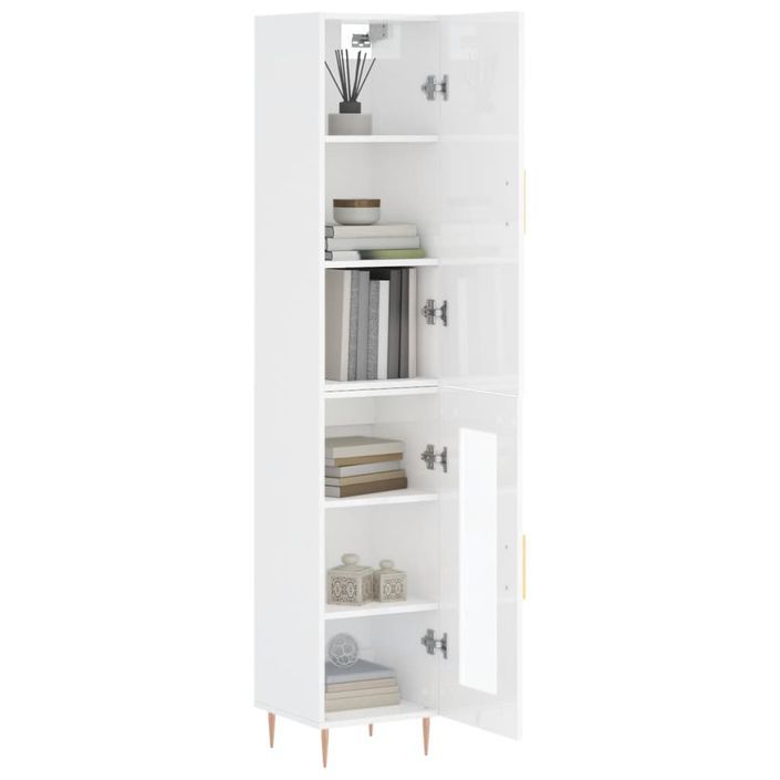 Buffet haut Blanc brillant 34,5x34x180 cm Bois d'ingénierie - Photo n°3