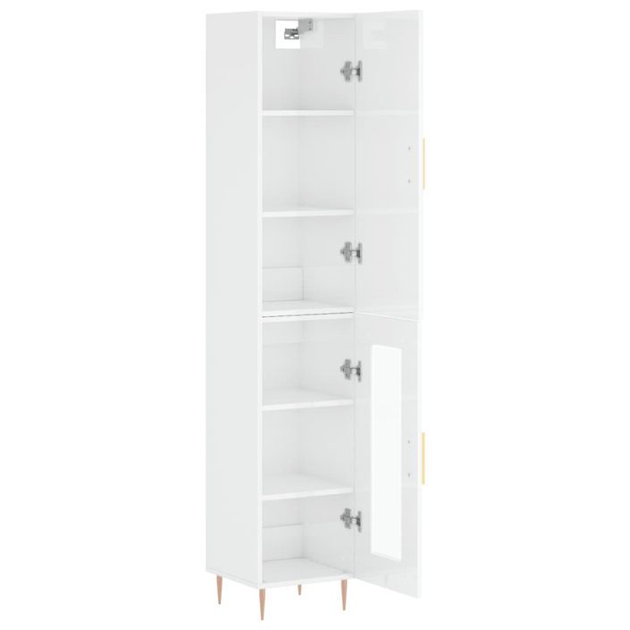 Buffet haut Blanc brillant 34,5x34x180 cm Bois d'ingénierie - Photo n°4