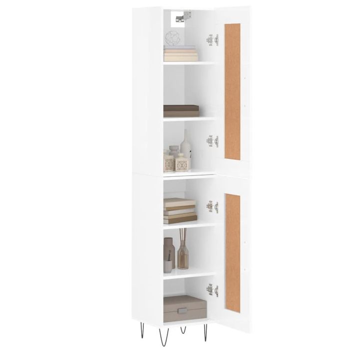 Buffet haut Blanc brillant 34,5x34x180 cm Bois d'ingénierie - Photo n°3