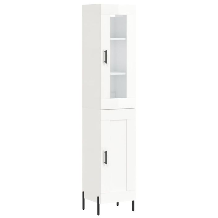 Buffet haut Blanc brillant 34,5x34x180 cm Bois d'ingénierie - Photo n°1