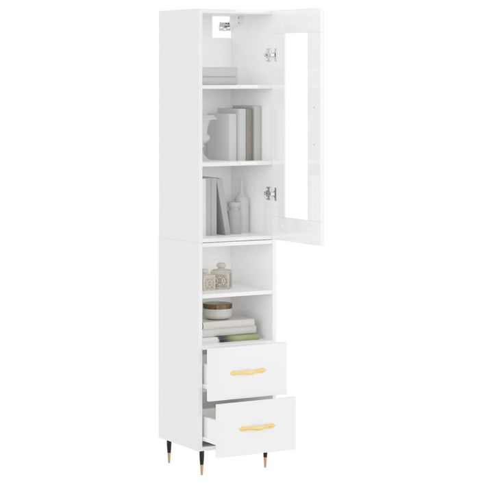 Buffet haut Blanc brillant 34,5x34x180 cm Bois d'ingénierie - Photo n°3