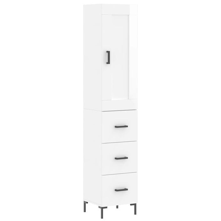 Buffet haut Blanc brillant 34,5x34x180 cm Bois d'ingénierie - Photo n°1