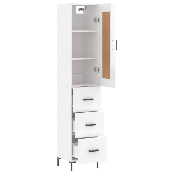 Buffet haut Blanc brillant 34,5x34x180 cm Bois d'ingénierie - Photo n°4