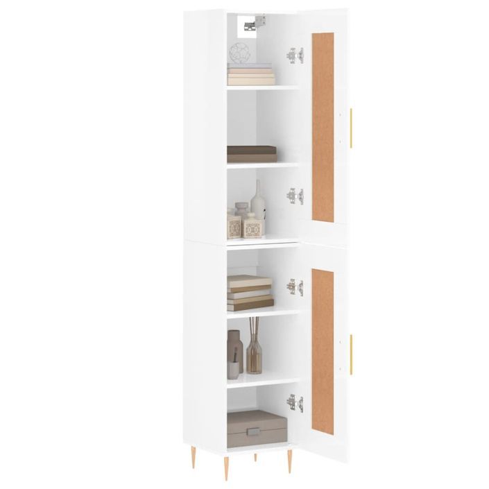 Buffet haut Blanc brillant 34,5x34x180 cm Bois d'ingénierie - Photo n°3