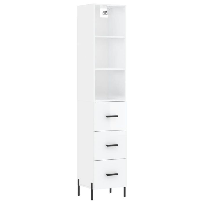 Buffet haut Blanc brillant 34,5x34x180 cm Bois d'ingénierie - Photo n°1