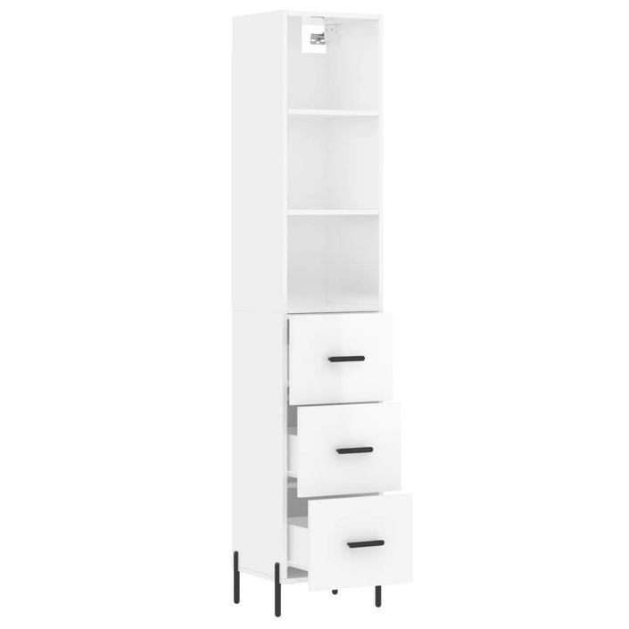 Buffet haut Blanc brillant 34,5x34x180 cm Bois d'ingénierie - Photo n°4