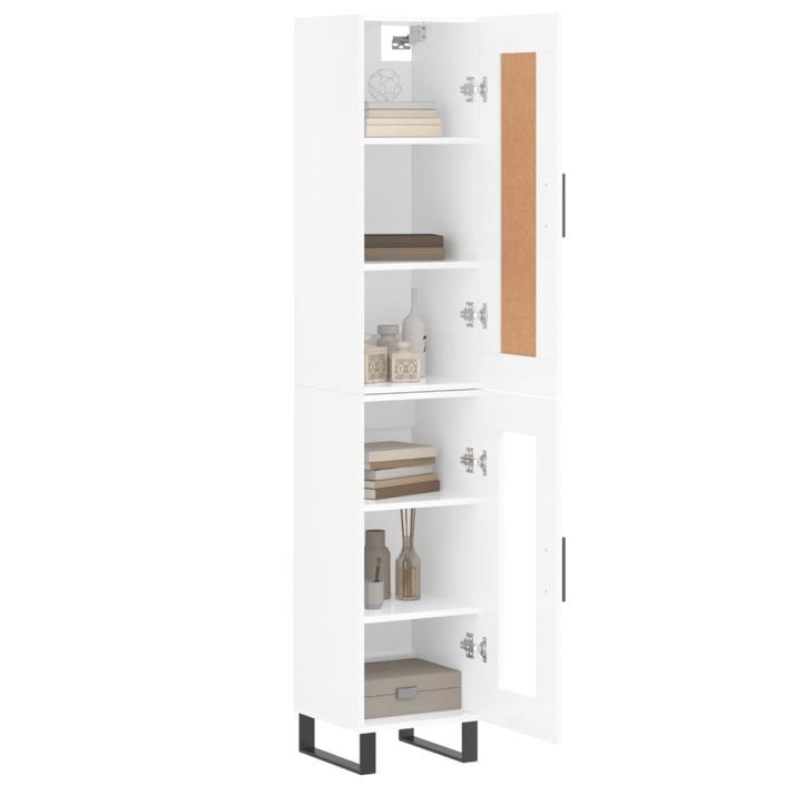 Buffet haut Blanc brillant 34,5x34x180 cm Bois d'ingénierie - Photo n°3