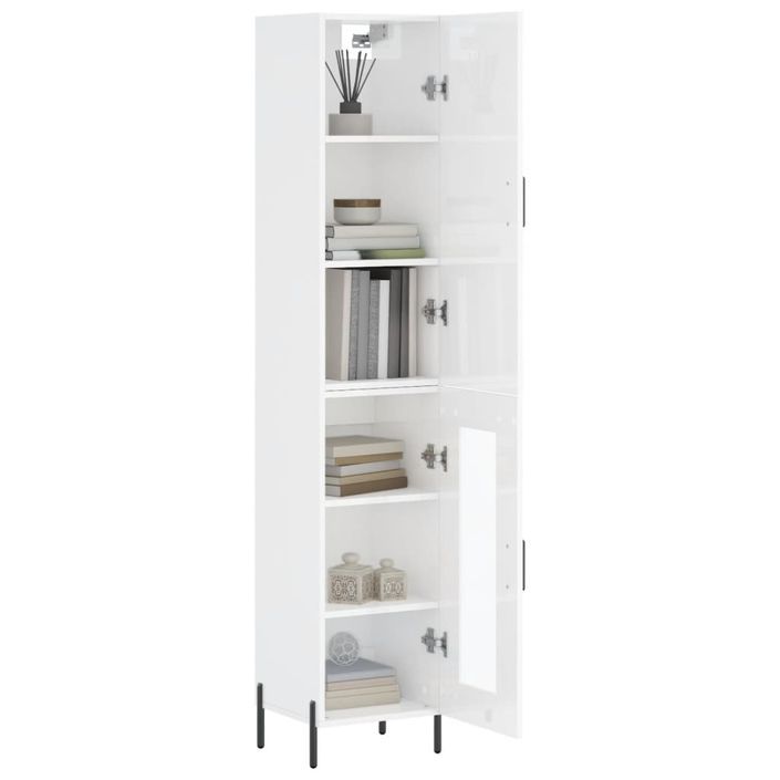 Buffet haut Blanc brillant 34,5x34x180 cm Bois d'ingénierie - Photo n°3