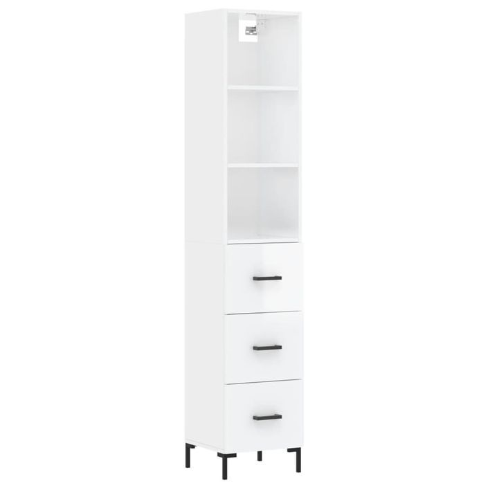 Buffet haut Blanc brillant 34,5x34x180 cm Bois d'ingénierie - Photo n°1