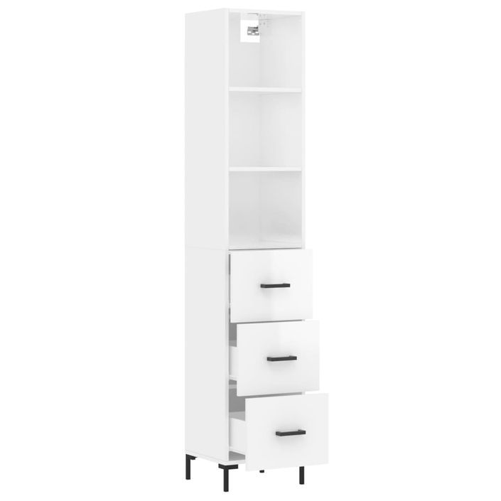 Buffet haut Blanc brillant 34,5x34x180 cm Bois d'ingénierie - Photo n°4