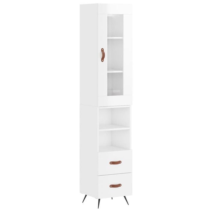 Buffet haut Blanc brillant 34,5x34x180 cm Bois d'ingénierie - Photo n°1