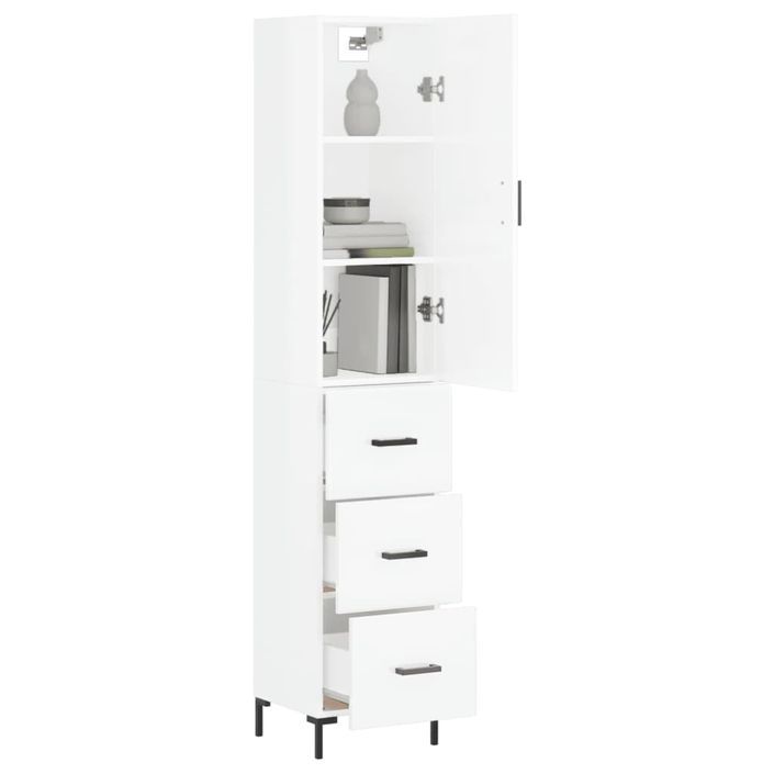 Buffet haut Blanc brillant 34,5x34x180 cm Bois d'ingénierie - Photo n°3