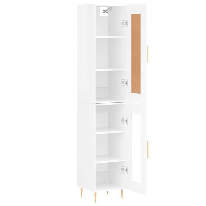 Buffet haut blanc brillant 34,5x34x180 cm bois d'ingénierie - Photo n°4