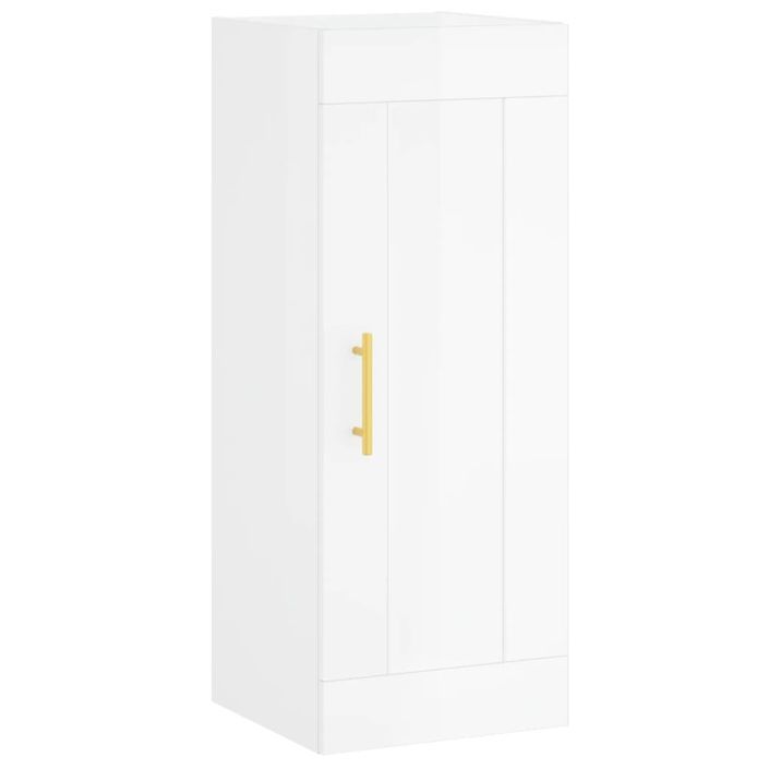 Buffet haut blanc brillant 34,5x34x180 cm bois d'ingénierie - Photo n°7