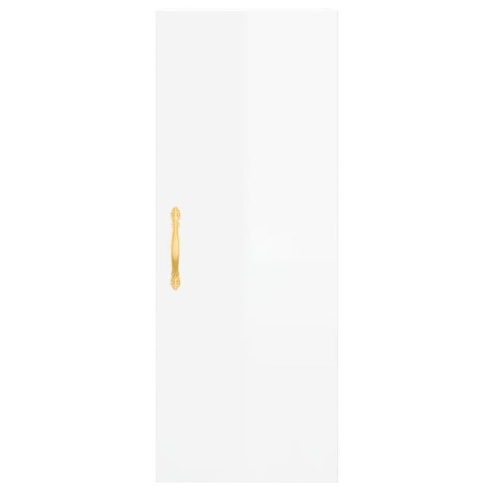 Buffet haut Blanc brillant 34,5x34x180 cm Bois d'ingénierie - Photo n°6